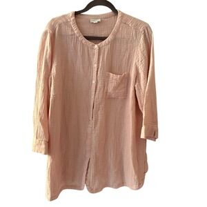 Pure Jill Pastel Pale Pink Cotton Gauzy Oversized Tunic Top Buttons Size XL